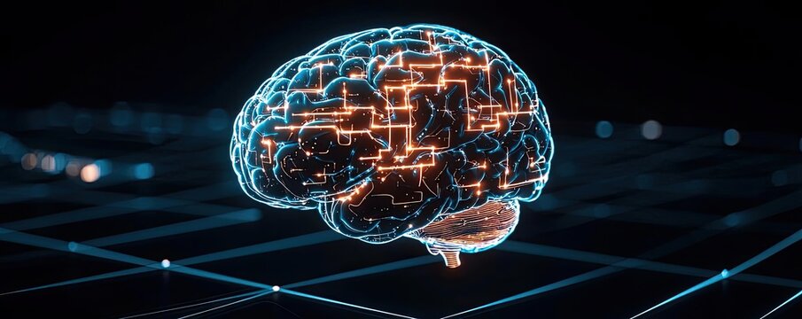 Artificial intelligence database in cyberspace circuit concept. Futuristic brain illustration representing artificial intelligence.