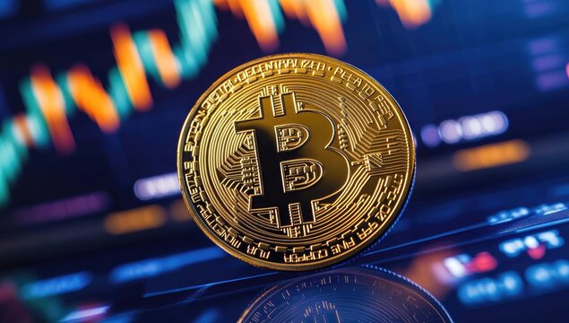 Golden Bitcoin Coin on Financial Chart