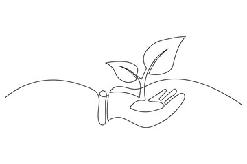 Continuous one line art and single line draw ecology sustainable design vector icon