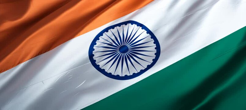 Wavy India flag backdrop. Country independence day concept. Generative video AI technology.	
