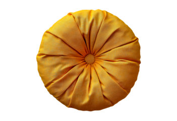 Yellow fabric round pillow isolated on transparent background