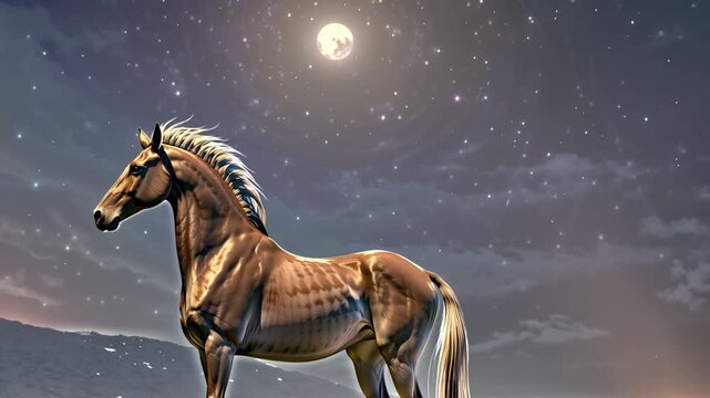 Lunar Eclipse Equine: 3D Horse Illuminated by Moon Shadows