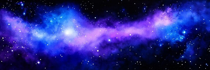 Naklejka premium Cosmic Nebula Galaxy - A vibrant of a nebula in space, showcasing stunning blues and purples, with scattered stars. Perfect for backgrounds or space-themed projects