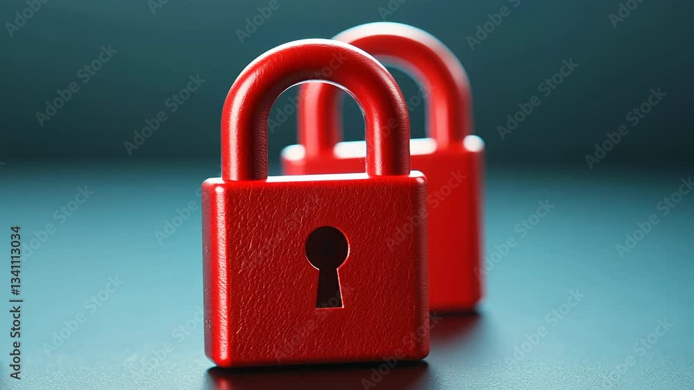 Aufkleber cybersecurity data breach concept, red padlocks on a dark surface creating a security theme.