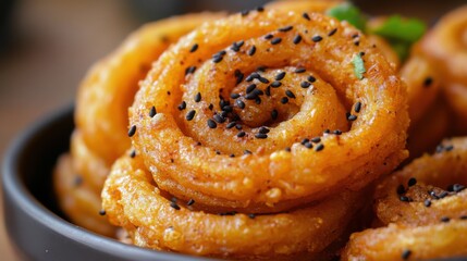Fototapeta premium Buttery Murukku spirals. Generative AI