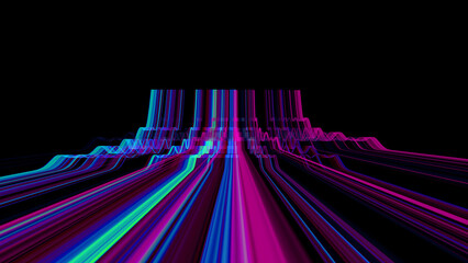 abstract background, light waves, blue, red, purple, neon colors, data flow, technology concept, dark background