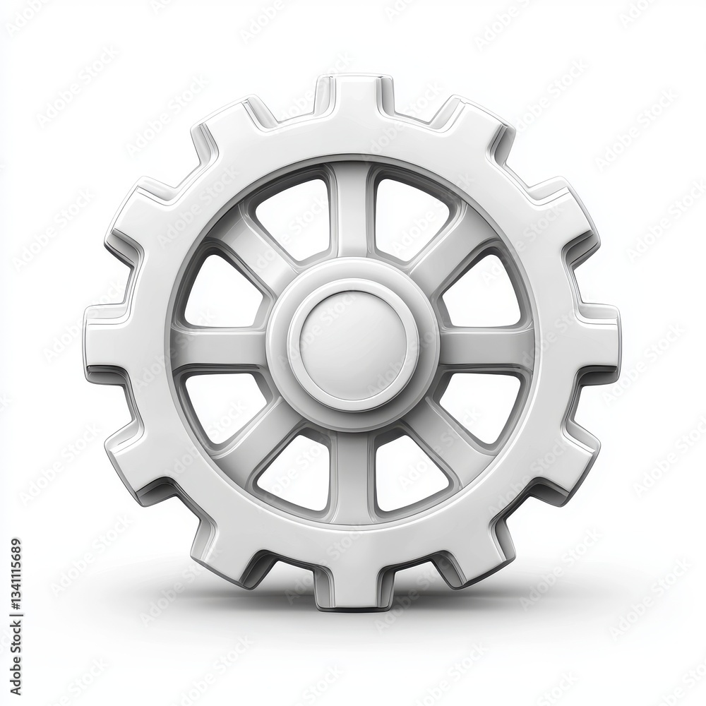Poster white gear isolated on background representing mechanical engineering and industrial design concepts