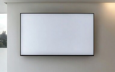 Obraz premium Flat-screen TV mounted white wall rectangular shape has Modern