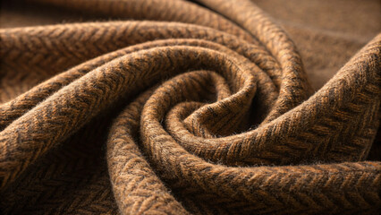 Soft Brown Herringbone Fabric with Warm Texture and Cozy Feel for Textile Design