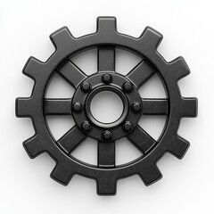 Obraz premium Black Metal Gear with Spokes and Center Hole on White Background for Industrial and Mechanical Themes