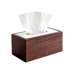 wooden tissue box with white tissue paper isolated on transparent background Remove png, Clipping Path
