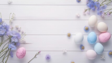 Happy Easter background with colorful eggs, copy space for text 