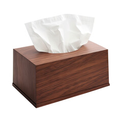 wooden tissue box with white tissue paper isolated on transparent background Remove png, Clipping Path