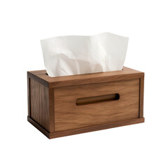 wooden tissue box with white tissue paper isolated on transparent background Remove png, Clipping Path