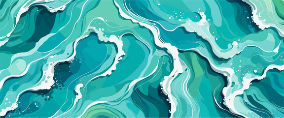 Fototapeta premium Abstract ocean or sea waves top view. Landscape vector illustration