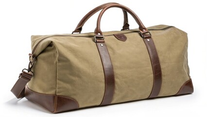 Naklejka premium Tan Canvas and Brown Leather Weekender Bag