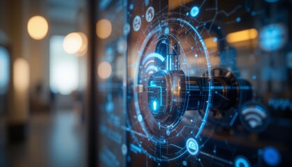 Innovative technological advancement showcased in modern office digital interface presentation futuristic environment close-up viewpoint conceptual focus for business efficiency
