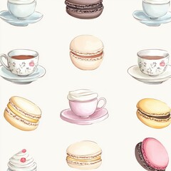 Teacups and Macarons Seamless Pattern