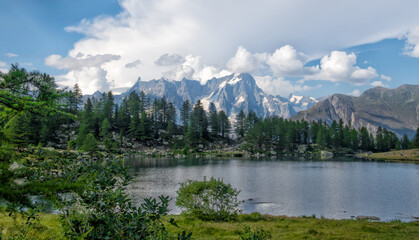Lago d'Arpy or Lake Arpys near Morgex, a lake basin in the Aosta Valley, Italy
