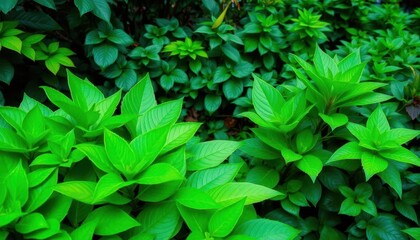 Obraz premium Vibrant emerald green leaves and lush foliage in a serene garden setting, summer, flora