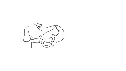 Continuous Single line drawing of two cats cuddling
