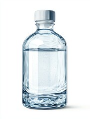 Clear Glass Bottle of Pure Water on White Background for Beverage and Refreshment Themes