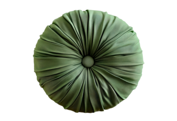 Green fabric round pillow isolated on transparent background