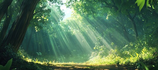 Sunlight Piercing Lush Forest