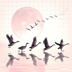 Duck Silhouette Collection - Black and White Set of ducks silhouettes in different poses.