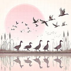 Duck Silhouette Collection - Black and White Set of ducks silhouettes in different poses.