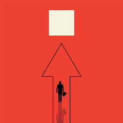 a male businessman goes to the target according to the arrow