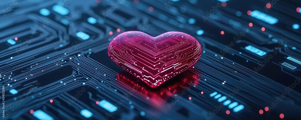 Poster cloud technology for secure data transfer and storage concept. a glowing heart symbol on a digital c