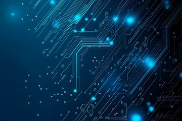 Fototapeta premium Abstract close-up of a glowing blue digital circuit board, showcasing intricate connections and technological design on a black background. 