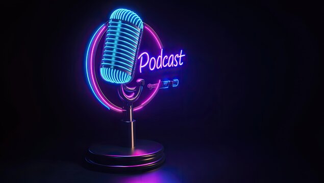 Neon podcast microphone graphic design