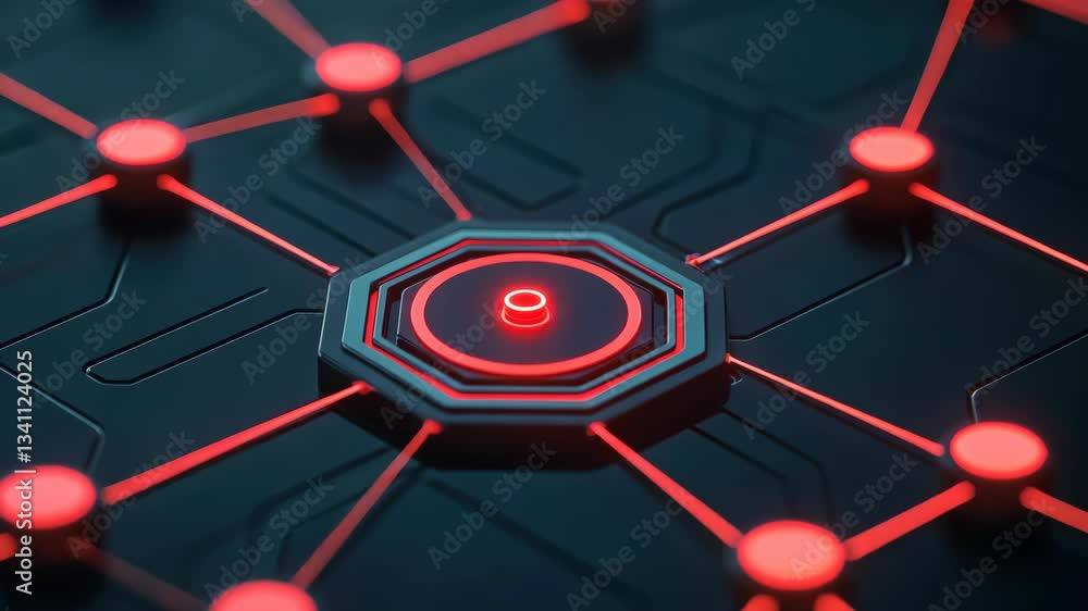 Aufkleber cybersecurity data breach concept, abstract digital network with glowing red nodes.