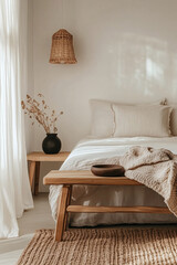 Serene bedroom decor with natural materials