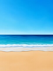 Fototapeta premium Serene Coastal Scene: Golden Sands and Azure Waters - A tranquil beach scene, symbolizing peace, serenity, escape, summer