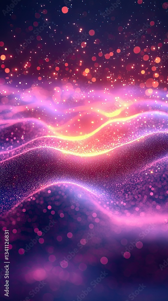 Poster abstract image featuring undulating waves of illuminated particles