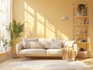 Fototapeta premium A sunny interior view of a modern living room space