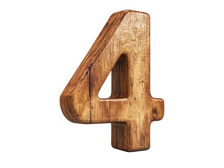Fototapeta premium The 3D rendering features a stylized wooden number four with a natural wood grain texture.