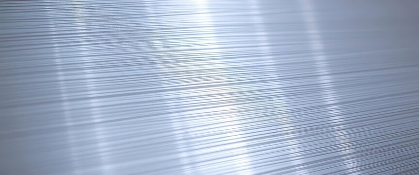 Close-up of brushed silver, showing fine parallel lines and subtle highlights, shiny, silver texture