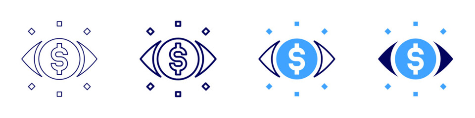Eye artificial vision icon in 4 different styles. Thin Line, Line, Bold Line, Duotone. Duotone style. Editable stroke