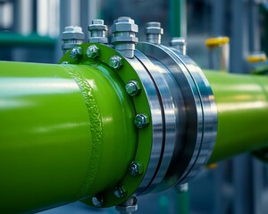 Obraz premium Green Industrial Pipe with Double Flange Connection