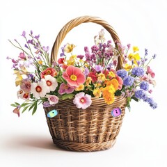 Overflowing Flower Basket on White Background