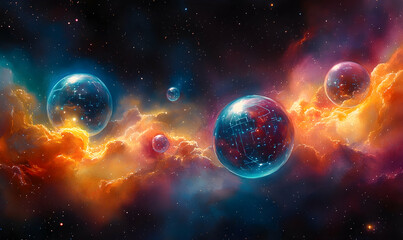 Obraz premium Colorful spheres in a nebula
