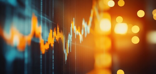 Close-up of a glowing financial chart indicating market trends.