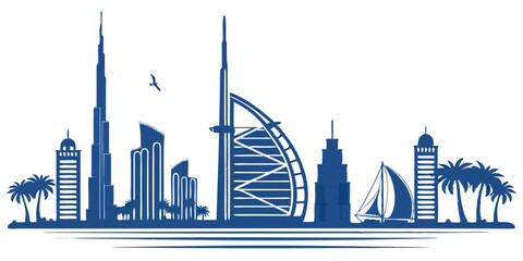 Obraz premium silhouette of the city, skyline with landmarks and monuments, Dubai