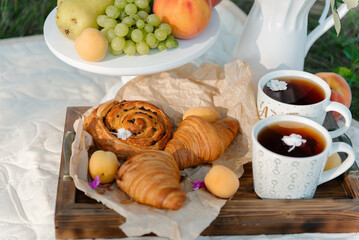 Summer picnic with fruits and pastries