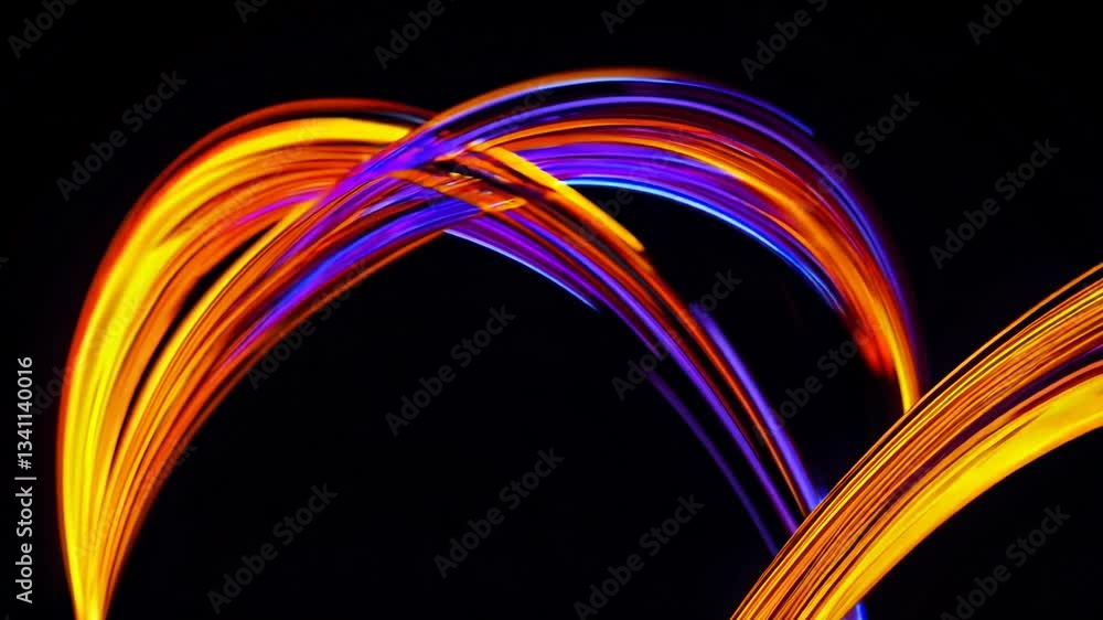 Poster colorful abstract lines crossing and waving on black background. abstract motion graphics concept. p