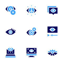 Eye icon set. Bold style. Duotone colors. blind, eyelash, viewer, video, view, privacy, sleepless, preview